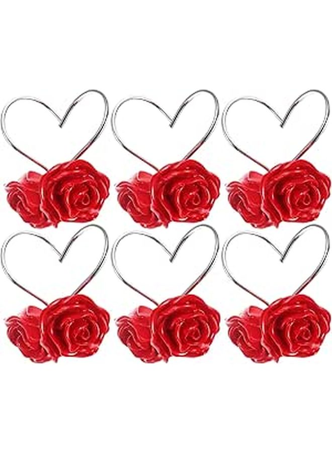 Kichvoe 12 Pack Stainless Steel Rose Shaped Shower Curtain Hooks For Shower Curtains Bathroom Decor Red - Image 1