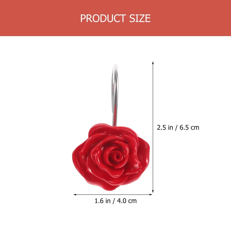 Kichvoe 12 Pack Stainless Steel Rose Shaped Shower Curtain Hooks For Shower Curtains Bathroom Decor Red - Image 3