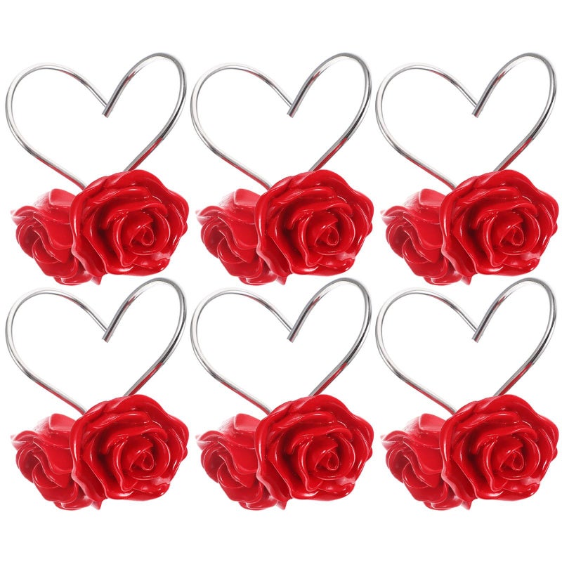 Kichvoe 12 Pack Stainless Steel Rose Shaped Shower Curtain Hooks For Shower Curtains Bathroom Decor Red - Image 2