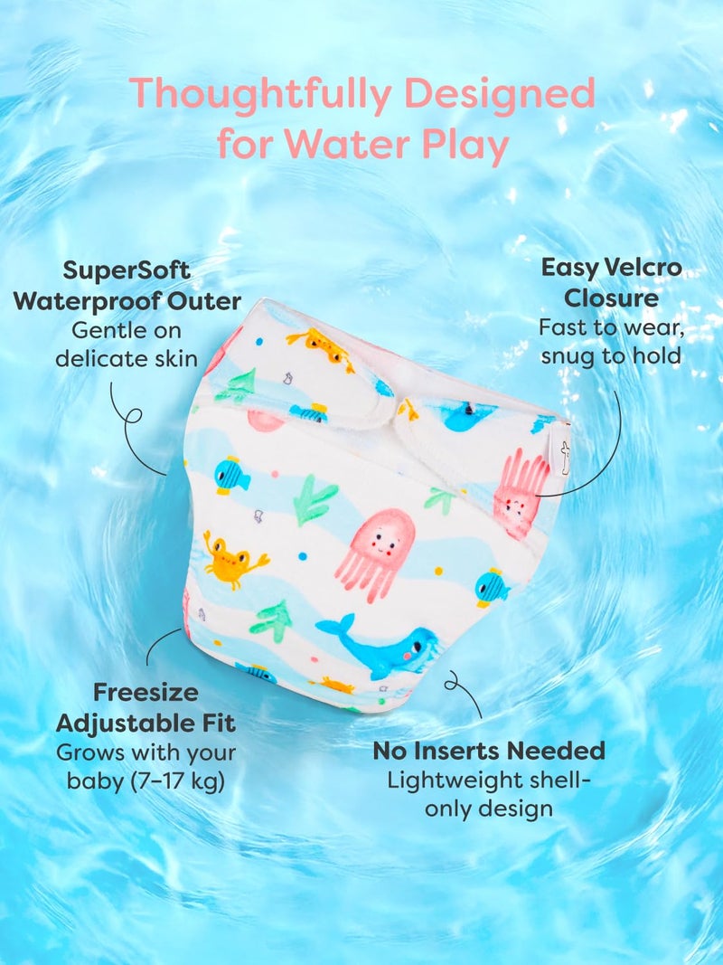 Superbottoms حفاضة سبربوتومز القابلة لإعادة الاستخدام للسباحة | غلاف حفاضة قماش سوبر سوفت مع فيلكرو | تناسب قابل للتعديل من 3 أشهر إلى 3 سنوات | لا حاجة لإدخال | حفاضة سباحة للأطفال خالية من الطفح الجلدي وصديقة للبيئة - Image 3