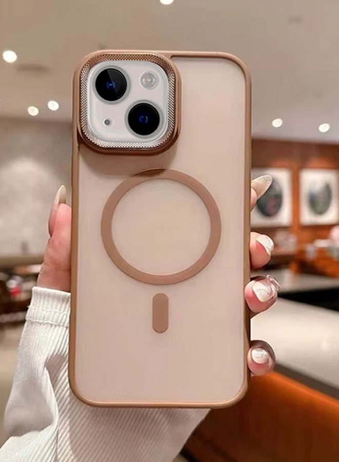 جراب مغناطيسي مقاوم للصدمات لهاتف iPhone 13 مع إطار معدني للكاميرا - غطاء مغناطيسي أنيق غير لامع للرجال والنساء والشباب ويدعم الماج سيف والشحن اللاسلكي - مضاد لبصمات الأصابع، وحماية للكاميرا، ومقاوم للسقوط (بني) - Image 1