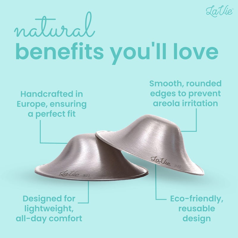 LaVie™ Silver Nursing Cups for Breastfeeding, Soothing Protection for Nursing Nipples of Newborns, Natural Relief for Nursing Moms, 925 Silver Nipple Covers All Natural (Size 2) - Image 5