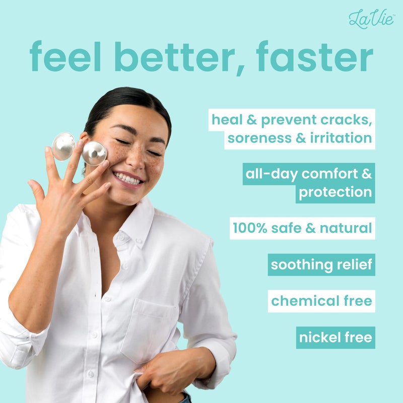 Lavie أكواب الرضاعة الفضية LaVie™ للرضاعة الطبيعية، حماية مهدئة لحلمات الرضاعة للمواليد الجدد، تخفيف طبيعي للأمهات المرضعات، أغطية حلمات فضية 925 طبيعية (الحجم 2) - Image 2