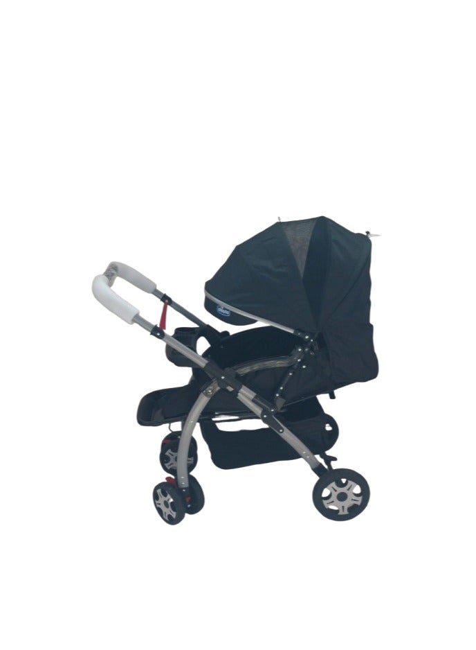 شيكو عربة أطفال شيكو اللون اسود بذراع قلاب وعجلات مضادة للتثقب بها سله تخزين لاساسيات الطفل معها كفر مبطن لراحة الطفل أثناء الجلوس والنوم - Image 2