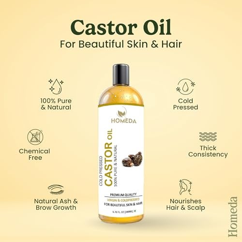 Homeda Cold Pressed Castor Oil for Hair Growth, Skin Care, Nail, Eyebrow growth - 200ml - 100% pure (Organic Arandi ka Tel, Pure Castrol Oil, Castered, Caster, Erand, Custored) - Image 2