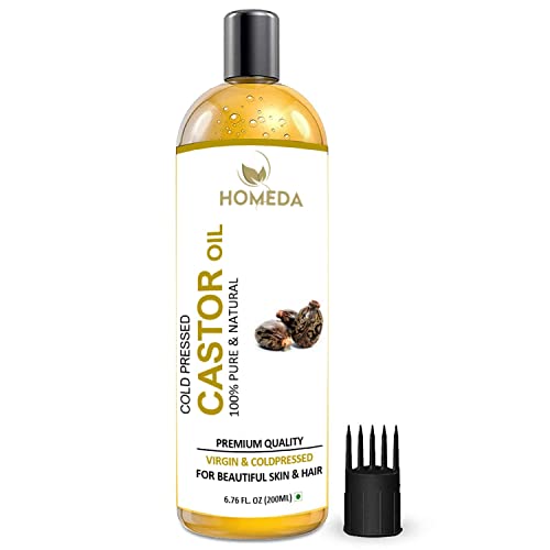 Homeda Cold Pressed Castor Oil for Hair Growth, Skin Care, Nail, Eyebrow growth - 200ml - 100% pure (Organic Arandi ka Tel, Pure Castrol Oil, Castered, Caster, Erand, Custored) - Image 1