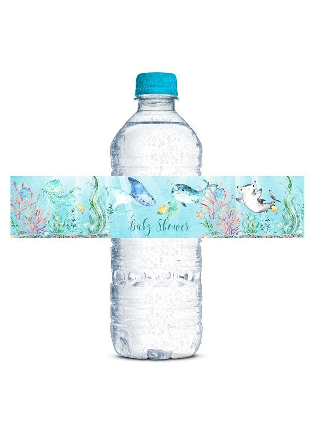 Amanda Creation Underwater Cute Sea Life Baby Sprinkle Shower Waterproof Water Bottle Sticker Wrappers 20 Wrap Around Labels Sized 1.75" x 8.5" by AmandaCreation - Image 1