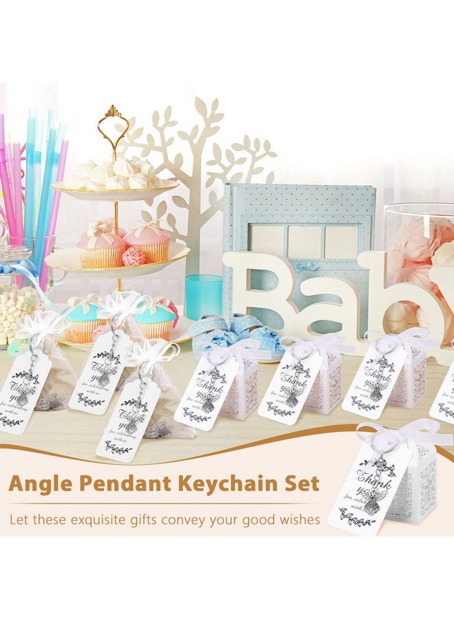 Bonuci 120 Pieces Baptism Party Favors Angel Keychain Pendant First Communion Party Boxes White Organza Bags with Drawstring Thank You Tags for Guests Baby Shower, 30 Sets - Image 5