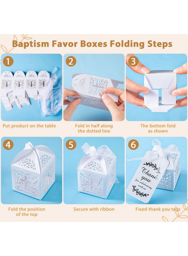 Bonuci 120 Pieces Baptism Party Favors Angel Keychain Pendant First Communion Party Boxes White Organza Bags with Drawstring Thank You Tags for Guests Baby Shower, 30 Sets - Image 4