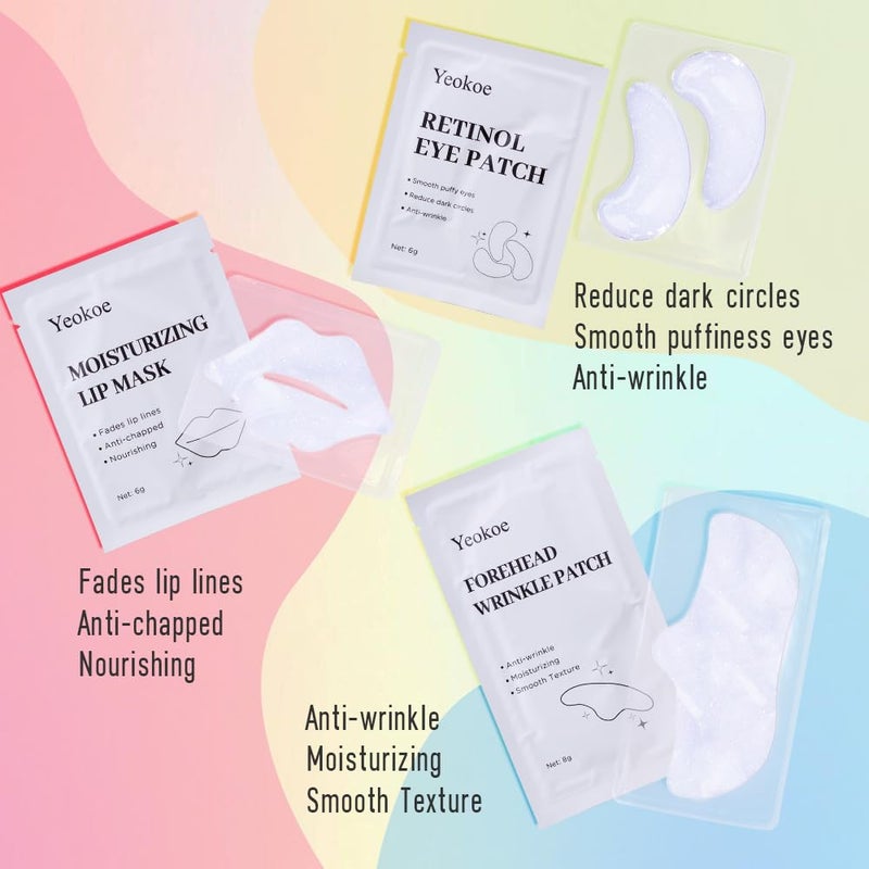 Yeokoe Forehead Wrinkle Patches,Under Eye Patches and Lip Mask 30 PCS. Face Masks Skincare With Retinol Serum For Anti-aging Puffy Eyes and Dark Circles - Image 2