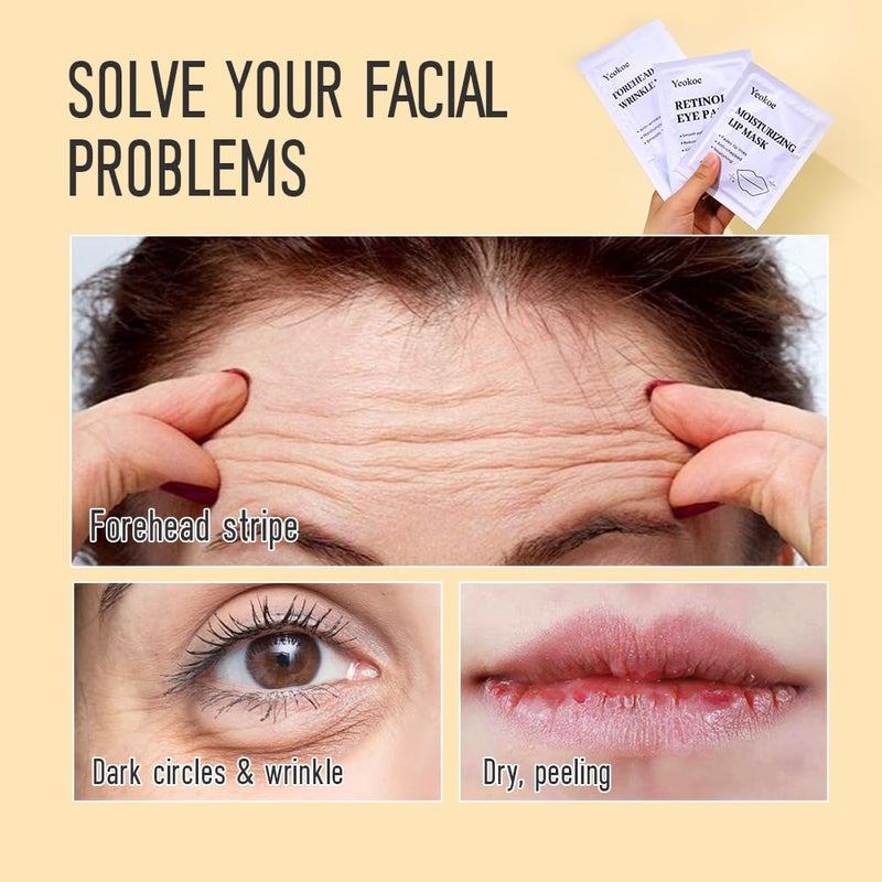 Yeokoe Forehead Wrinkle Patches,Under Eye Patches and Lip Mask 30 PCS. Face Masks Skincare With Retinol Serum For Anti-aging Puffy Eyes and Dark Circles - Image 5