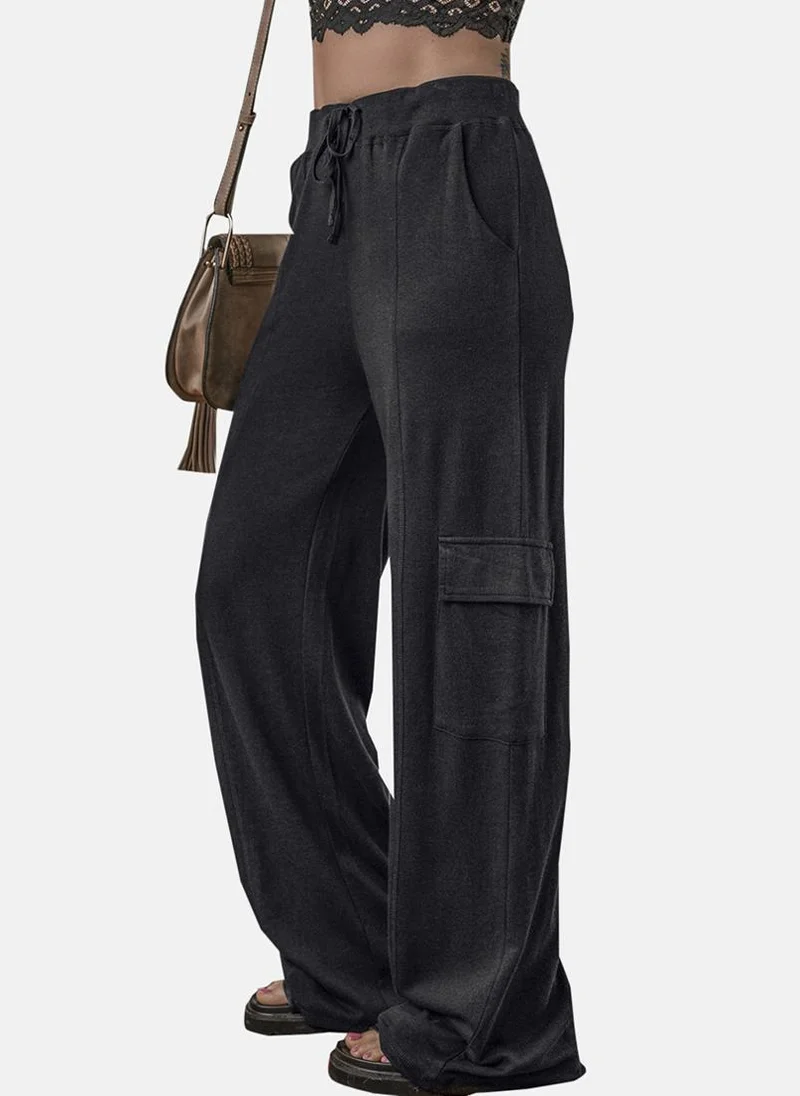 يونيكي Black High Waist Flap Pocket Cargo Trousers