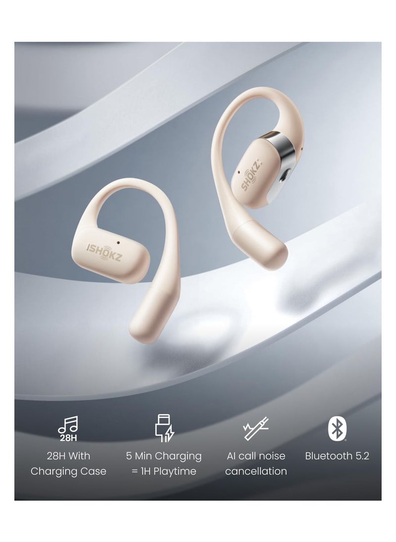 SHOKZ OpenFit - Open-Ear True Wireless Bluetooth Headphones with Microphone (Beige)