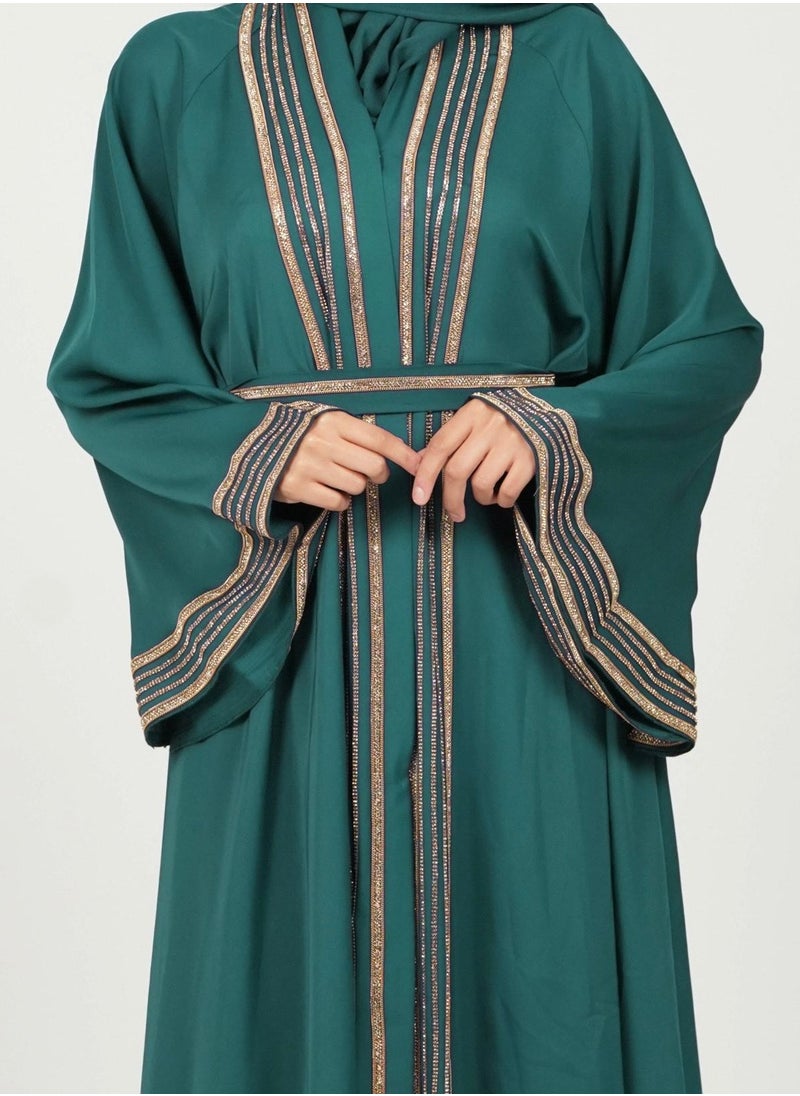 البنت الشرقية عباية نسائية كلوش مع حزام على الخسر وشال حجاب  - Image 2