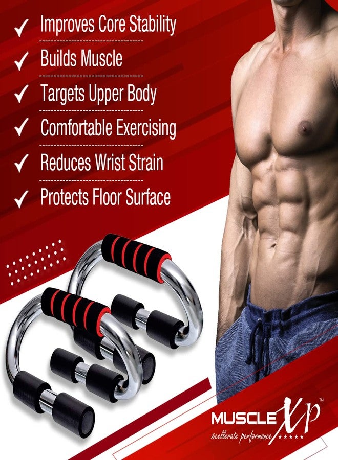 ماسل إكس بي قضبان تمارين الضغط من نوع S من MuscleXP DrFitness+، تمارين الضغط للياقة البدنية، حماية للمعصم | مضاد للتعرق | مانع للانزلاق | مريح | خفيف الوزن | مقبض ناعم، لتقوية الذراعين والجذع، تمارين رياضية منزلية للرجال والنساء - Image 4