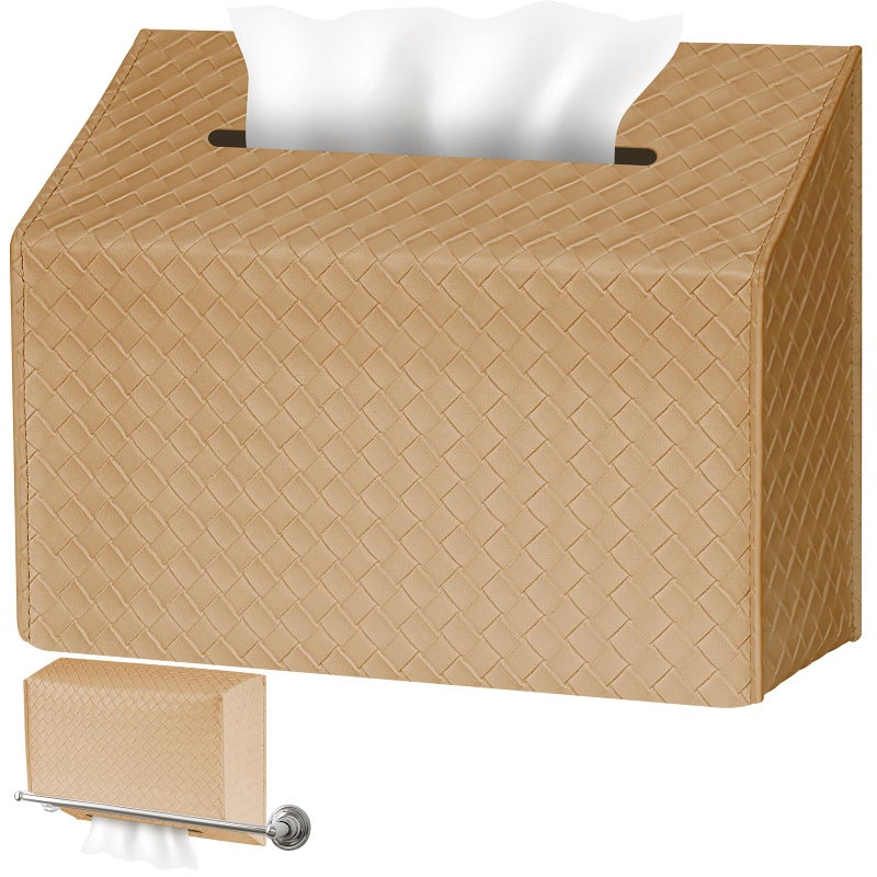 NiHome PU Leather Tissue Box Cover for Kleenex Hand Towels Versatile for Countertops and Towel Racks Leather Enhances Home Decor Easy to Use with Exquisite Edging Craftsmanship Khaki - Image 2
