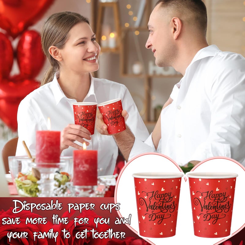 Uiifan 100 Pcs 9 oz Valentine's Day Paper Cups Heart Disposable Red Coffee Drinking Tea Paper Cups for Holiday Anniversary Dinner Valentine's Day Party Supplies - Image 4
