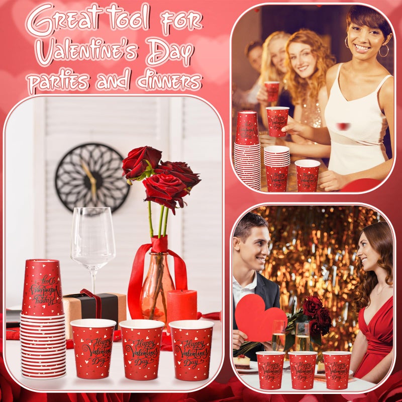 Uiifan 100 Pcs 9 oz Valentine's Day Paper Cups Heart Disposable Red Coffee Drinking Tea Paper Cups for Holiday Anniversary Dinner Valentine's Day Party Supplies - Image 5