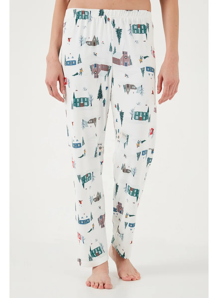 Lela Patterned Regular Fit Open Collar Elastic Waist Wide Leg Pajama Set Women's PAJAMAS SET 65714300