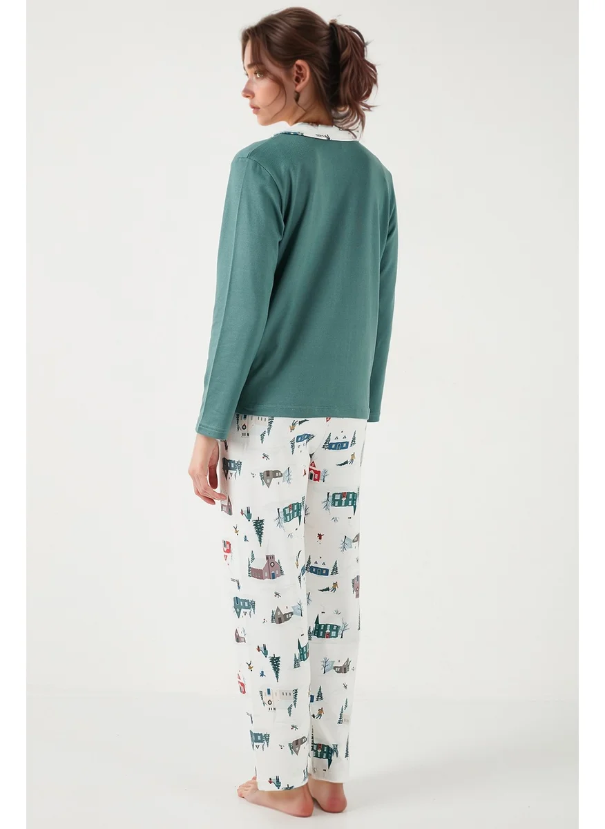 Lela Patterned Regular Fit Open Collar Elastic Waist Wide Leg Pajama Set Women's PAJAMAS SET 65714300