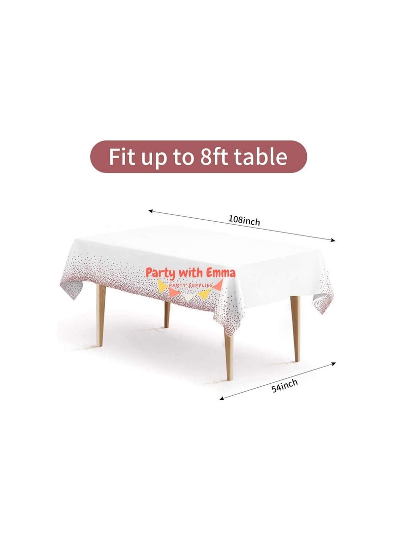 Party with Emma Disposable Party Table Cloths Wedding Bridal Shower Plastic Tablecloths Rectangle Tables Rose Pink Dot Confetti (3 Pieces)  - Image 2