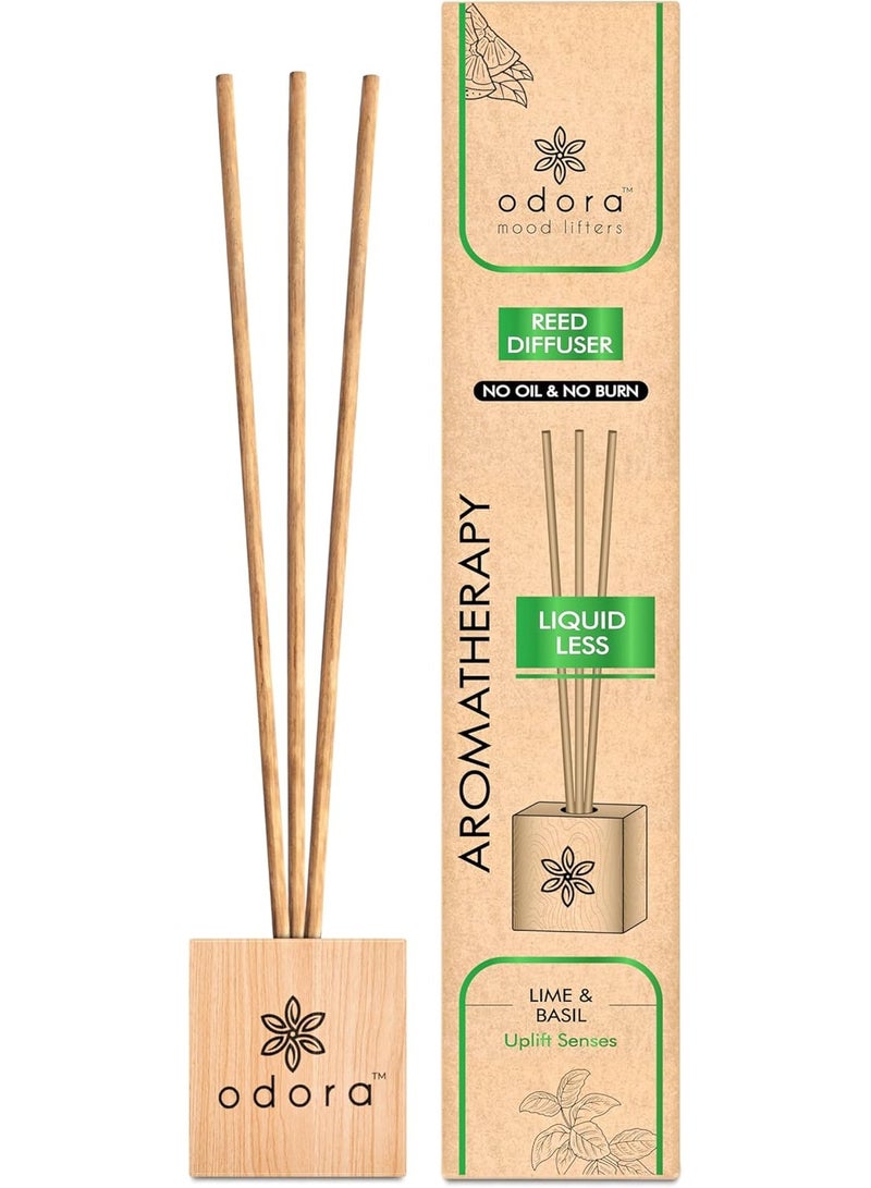 Odaro Liquidless Reed Diffuser - Lime & Basil, Infused with Essential Oils, Long Lasting Fragrance Lasts Upto 30 Days, No Burn No Oil, Biodegradable, Room Freshener for Home, 6 Wooden Reeds - Image 1