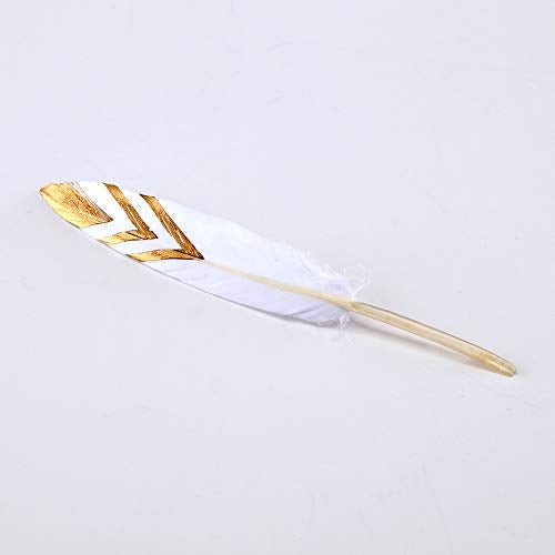 Sowder 50pcs Colorful Gold Goose Feathers 4-6inch(10-15cm) for Art Craft Party Decoration Clothing Accessories Duck Feather(White&Gold) - Image 3