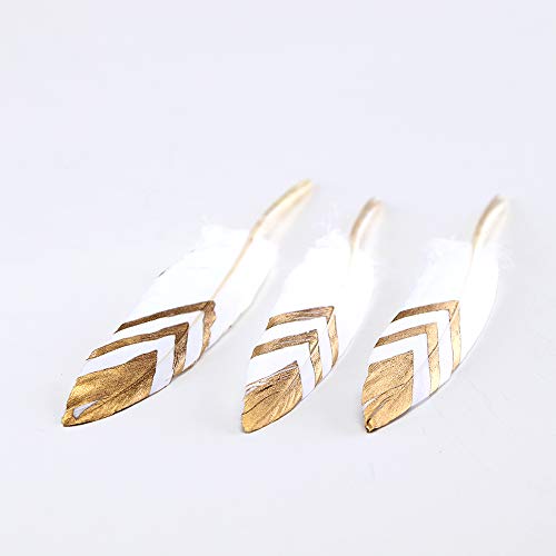 Sowder 50pcs Colorful Gold Goose Feathers 4-6inch(10-15cm) for Art Craft Party Decoration Clothing Accessories Duck Feather(White&Gold) - Image 2