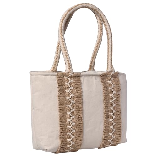 ENSAC Cotton Tote Bag for Women Premium Stylish Handbag for women with Zip Closure Ladies Shoulder Bag for Women Girls Handbag Zipper Large Capacity Shoulder Bag for College Office Use - Image 1