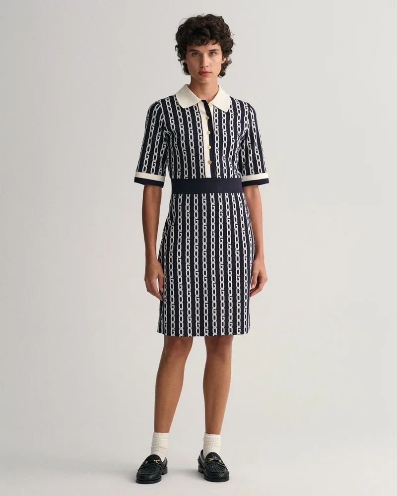 GANT Gant Chain Jacquard Mid Sleeve Polo Dress