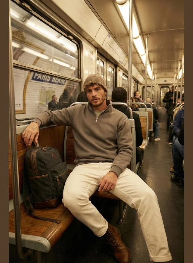 Buratti  Buratti Cotton Regular Fit Half-Zip Stand-Up Collar Sweatshirt Men's SWEAT 59052592 for Men | Best Price UAE