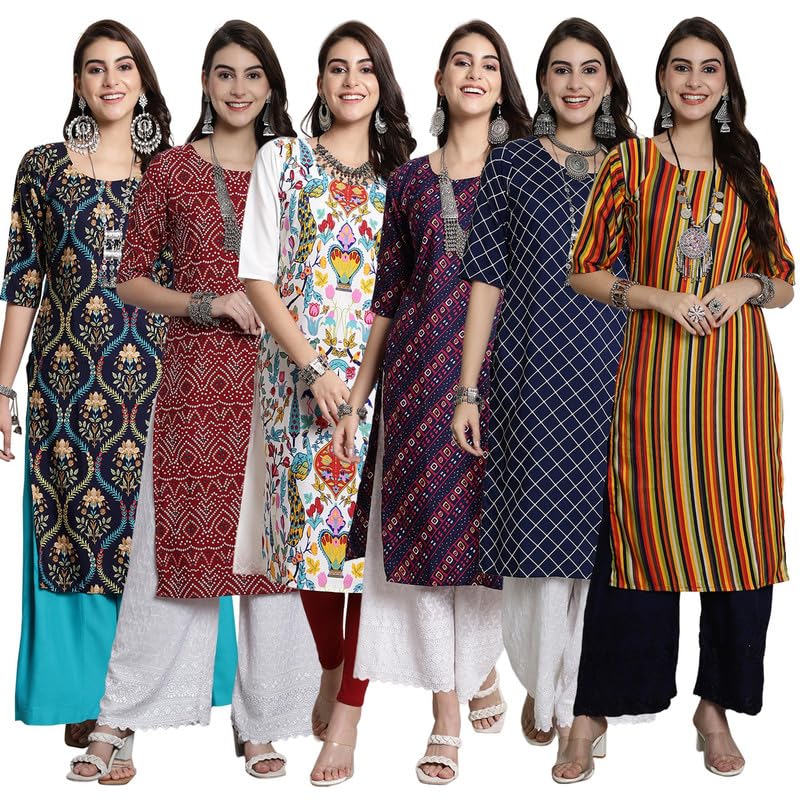 Tee Projekt Crepe Verstaile Straight Printed Kurti for Women's ll Casual Wear Kurti (Pack of 6) - Image 1
