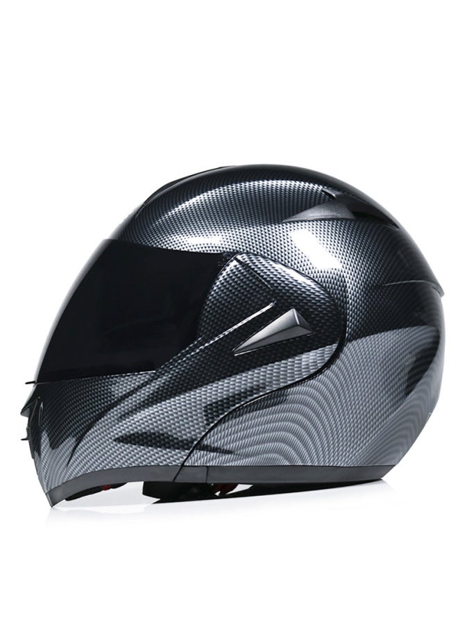 Virtue DOT Full-Face Motorcycle Helmet with Dual Lens & Imitation Carbon Fiber Tea Visor
