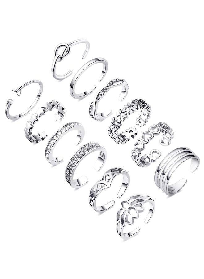 Honsny 12PCS 14K Gold Plated Toe Rings for Women Adjustable Band Rings Open Flower CZ Toe Ring Set Beach Foot Jewelry - Image 1
