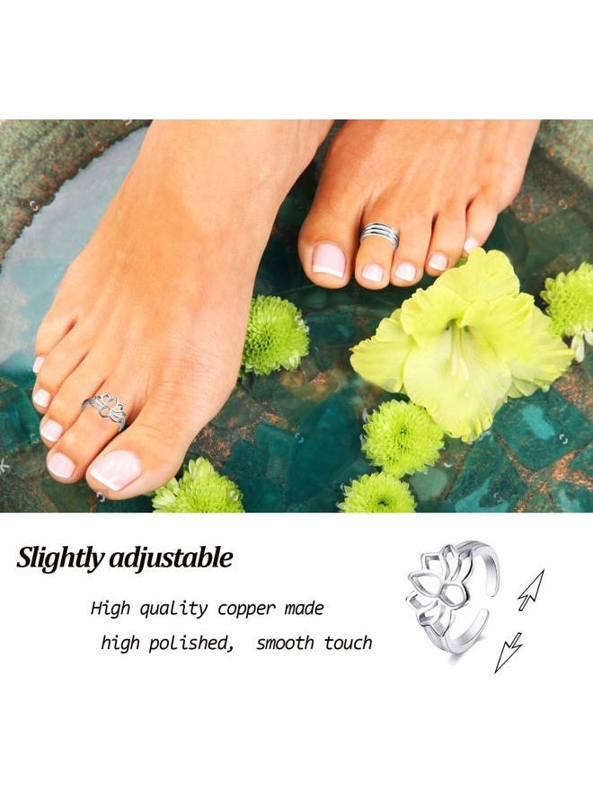 Honsny 12PCS 14K Gold Plated Toe Rings for Women Adjustable Band Rings Open Flower CZ Toe Ring Set Beach Foot Jewelry - Image 4