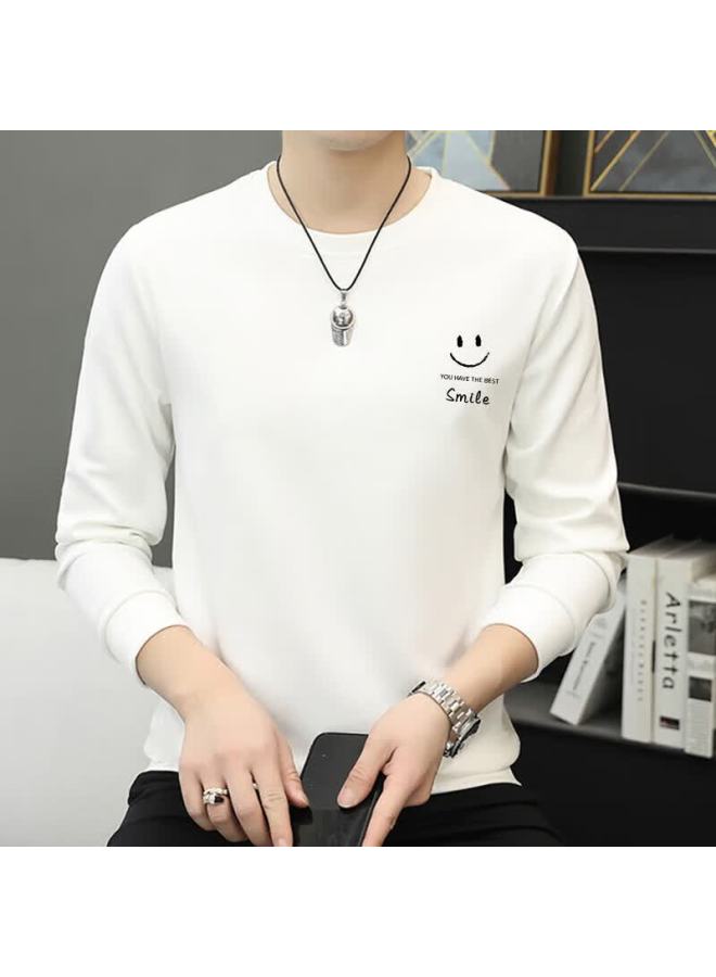 Vancamel Men's Crew Neck Sweatshirt Autumn Long Sleeve T-shirt Casual Loose Pullover White 2XL - Image 2