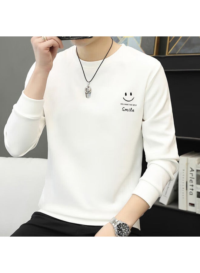 Vancamel Men's Crew Neck Sweatshirt Autumn Long Sleeve T-shirt Casual Loose Pullover White 2XL - Image 1