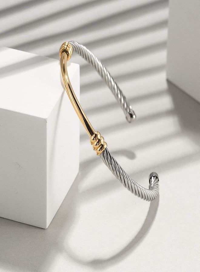 CIUNOFOR Cable Cuff Bracelets for Women, 2.4" Inner Dia. Fits 6.0”-7.0” wrists, Twisted Cable Cuff Bangle Bracelet, Stainless Steel Gold Plated Jewelry - Image 5
