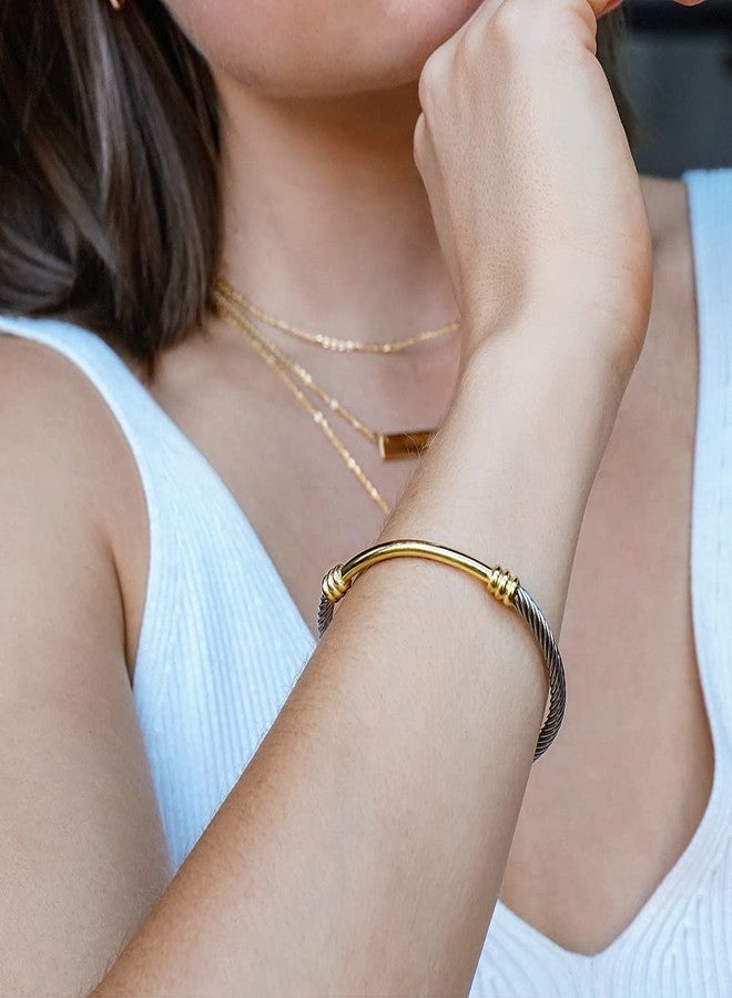 CIUNOFOR Cable Cuff Bracelets for Women, 2.4" Inner Dia. Fits 6.0”-7.0” wrists, Twisted Cable Cuff Bangle Bracelet, Stainless Steel Gold Plated Jewelry - Image 4
