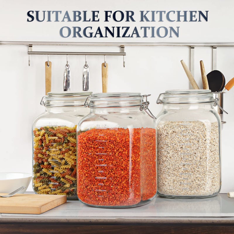 Folinstall 1 Gallon Square Super Wide-Mouth Glass Jars With Airtight Lids  Glass Storage Jars With 2 Measurement Mark  Sturdy Canning Jars With Large Capacity 4100 Ml For Overnight Oats - Image 2