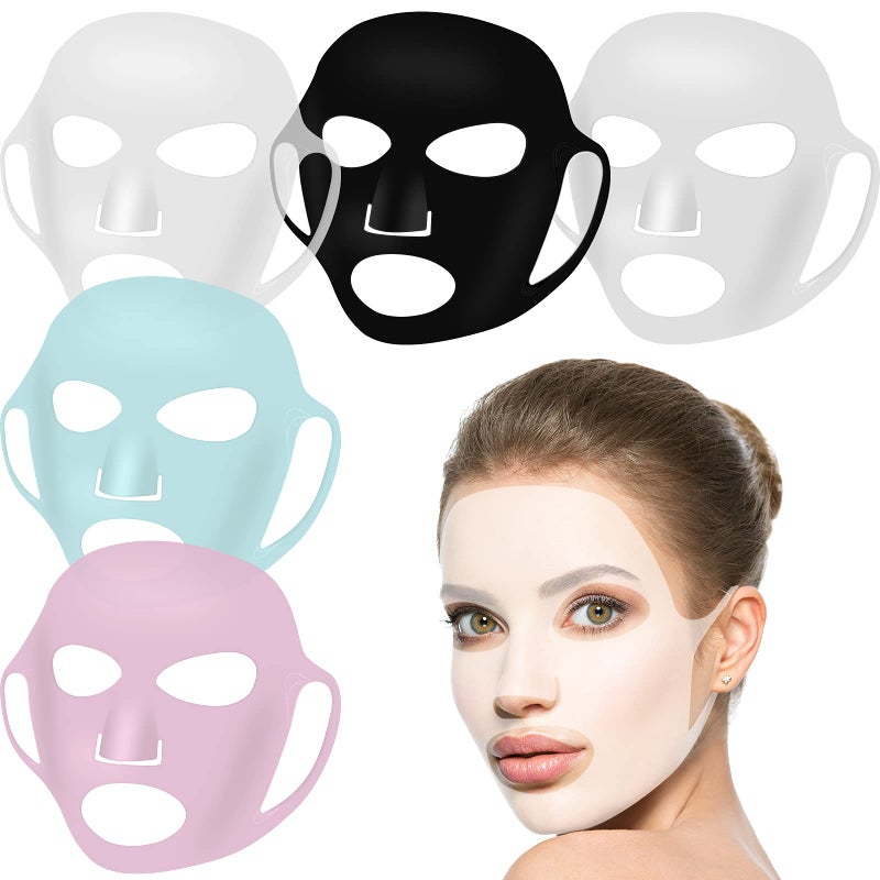 Maitys 5 Pcs Reusable Silicone Facial Mask Sheets for Women Silicone Moisturizing Full Facial Mask Cover Skin Cover Wrap for Sheet Prevent Evaporation Hairdressing Beauty Spa Care ToolVivid Colors