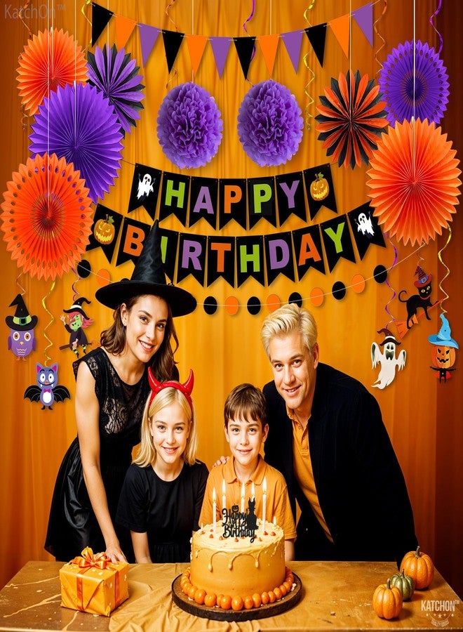 كاتشون مجموعة زينة حفلات أعياد الميلاد والهالوين من كاتشون - عبوة من 31 قطعة | لافتة عيد ميلاد سعيد للهالوين، كرات قرص العسل، مراوح ورقية، إكليل معلق من الدوامات لتزيين الأماكن الداخلية | زينة عيد ميلاد سعيد - Image 5