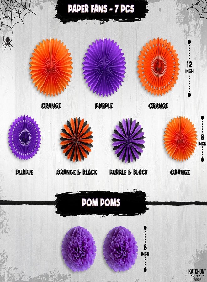 كاتشون مجموعة زينة حفلات أعياد الميلاد والهالوين من كاتشون - عبوة من 31 قطعة | لافتة عيد ميلاد سعيد للهالوين، كرات قرص العسل، مراوح ورقية، إكليل معلق من الدوامات لتزيين الأماكن الداخلية | زينة عيد ميلاد سعيد - Image 4