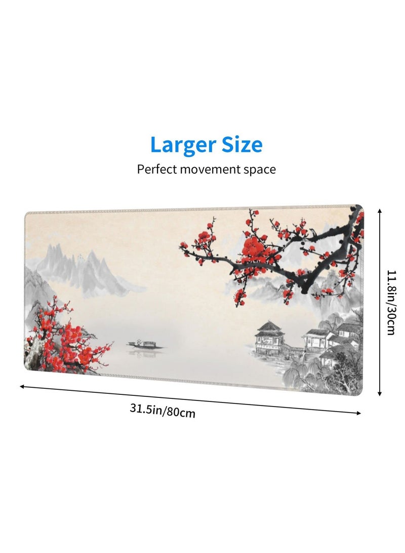Excefore Gaming Mouse Pad Black and White Plum Bossom Cherry Blossom, Extended Large Mouse Mat Desk Pad, Stitched Edges Mousepad, Long Non-Slip Rubber Base Mice Pad (31.5x11.8x0.12 Inch, A3)  - Image 3