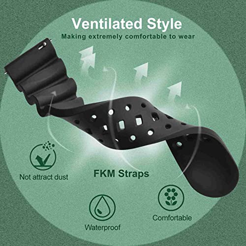 WOCCI 20mm Ventilated Watch Band for Men FKM Rubber Gold Buckle Black - Image 3