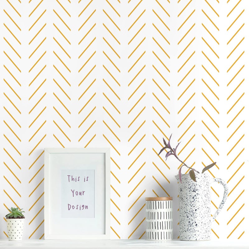 Erfoni Yellow and White Peel and Stick Wallpaper Modern Herringbone Wallpaper Bathroom 177inch x 1181inch Geometric Removable Contact Paper Peel and Stick Self Adhesive Cabinet Wall Paper Waterproof