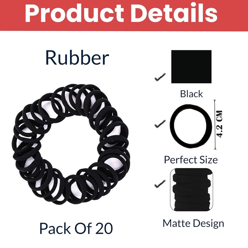 TEMPERIA (20 Pcs) Hair Band for Women & Girls - Premium Rubber Band - Elastic Ponytail Hairband Ties Accessories - Black (DN01) - Image 2