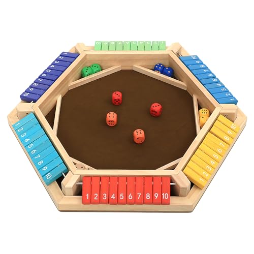 plusvivo Shut The Box Game 16 Players Wooden Board Dice Game with 14 Dice for Kids and Adults Classical Tabletop Math Strategy Game for Family Home Classroom Pub - Image 1