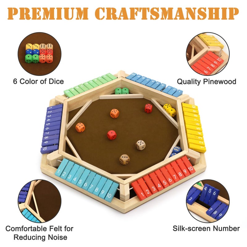plusvivo Shut The Box Game 16 Players Wooden Board Dice Game with 14 Dice for Kids and Adults Classical Tabletop Math Strategy Game for Family Home Classroom Pub - Image 3