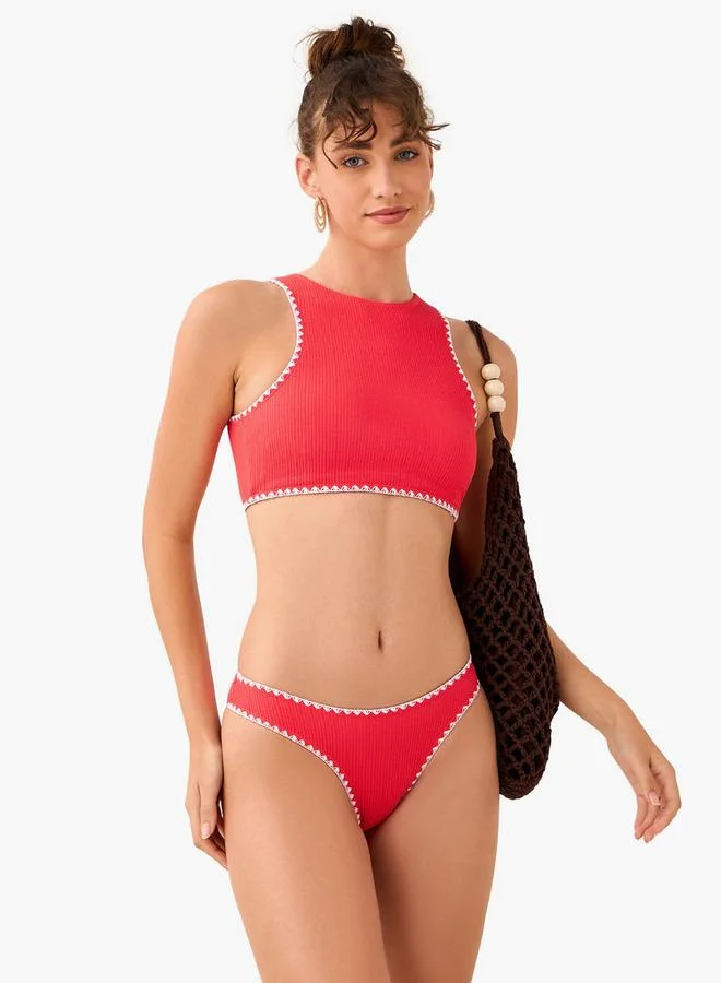 Splash FAV Crochet Trim 2-Piece Ribbed Bikini Set